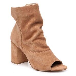 Anthropologie Tan Suede Leather Matisse Gordy Heeled Peep-Toe Cut-out Boots